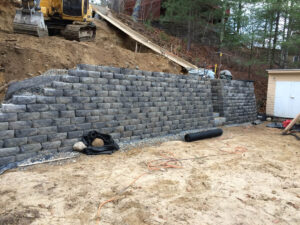Shoreline retaining wall completed with stairs
