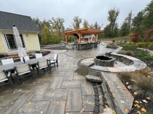Stone fire pit in outdoor patio